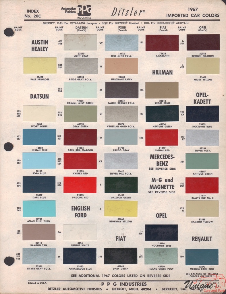 1967 Opel Paint Charts PPG 1